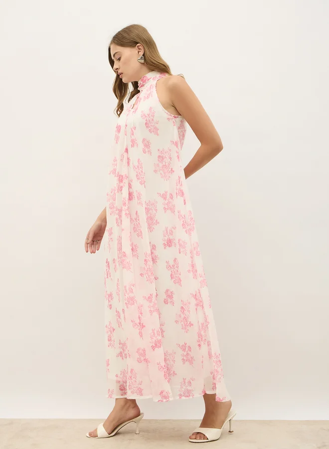 Styli Styli All-Over Floral Print Halter Neck A-Line Maxi Dress
