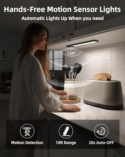 EZVALO 8" Under Cabinet Lighting, 1600mAh USB-C Rechargeable Motion Sensor Light, 3 Color Temps, 3-Level Dimmable Magnetic Wireless Closet Lights for Kitchen, Pantry, Stairs (2 Pack) - Image 2