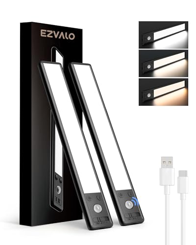 EZVALO 8" Under Cabinet Lighting, 1600mAh USB-C Rechargeable Motion Sensor Light, 3 Color Temps, 3-Level Dimmable Magnetic Wireless Closet Lights for Kitchen, Pantry, Stairs (2 Pack) - Image 1