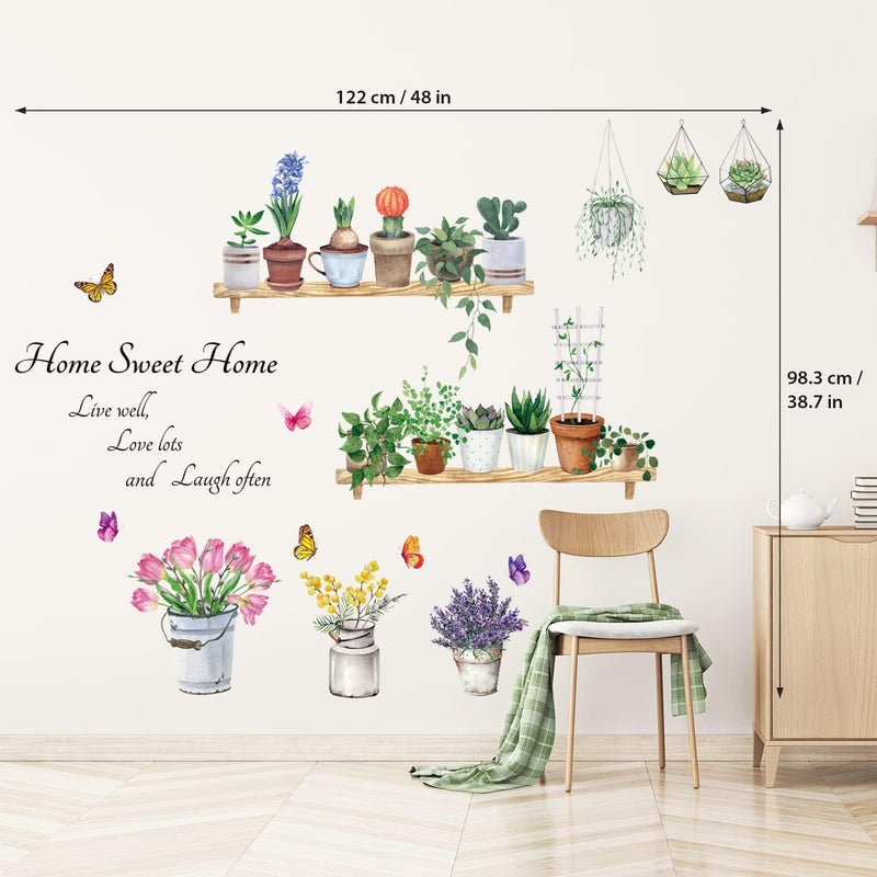 DECOWALL DS98055 Flower Pots Wall Decals Wall Stickers Bedroom Living Decor Art Plants Removable murals Peel Stick Green Nursery Home DIY Leaves Kids Leaf Potted Vinyl Classroom Decoration Garden - Image 2