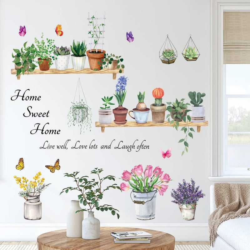 DECOWALL DS98055 Flower Pots Wall Decals Wall Stickers Bedroom Living Decor Art Plants Removable murals Peel Stick Green Nursery Home DIY Leaves Kids Leaf Potted Vinyl Classroom Decoration Garden - Image 4