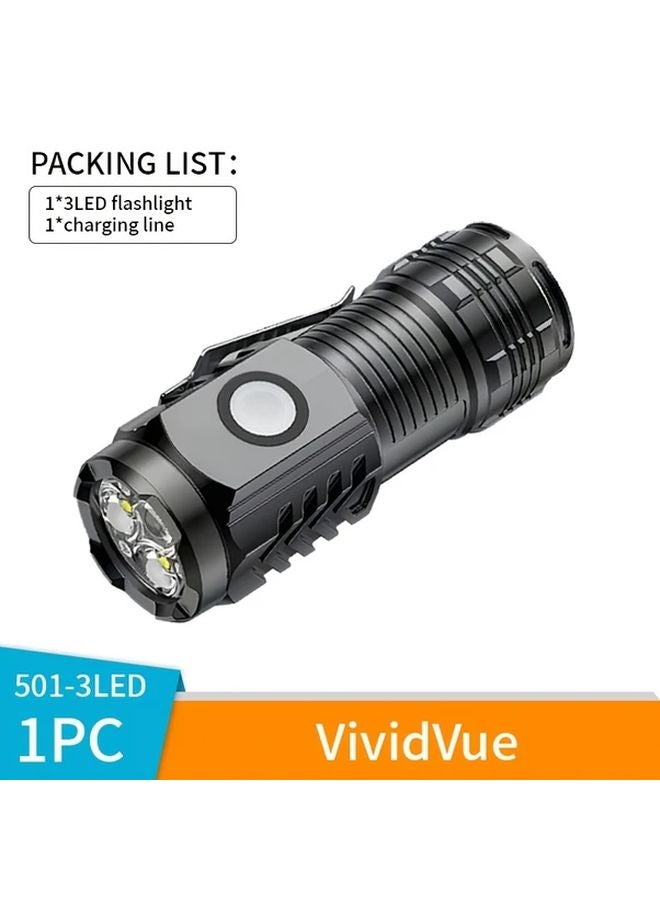 Black Mini 3 Eyed Monster Flashlight USB C Rechargeable 5 Modes Handheld Torch - Image 1