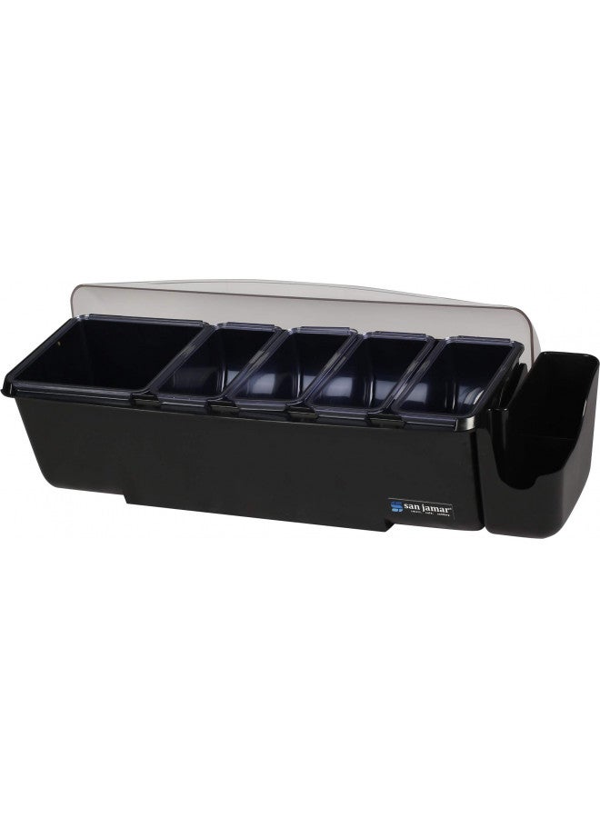 San Jamar Dome Garnish Center 5 Tray with Caddy for Kitchen, Bar, And Restaurants, Plastic, 8 Pints, Black - Image 1