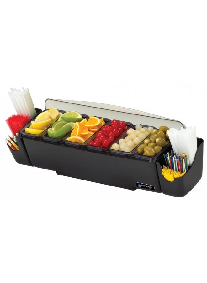 San Jamar Dome Garnish Center 5 Tray with Caddy for Kitchen, Bar, And Restaurants, Plastic, 8 Pints, Black - Image 2