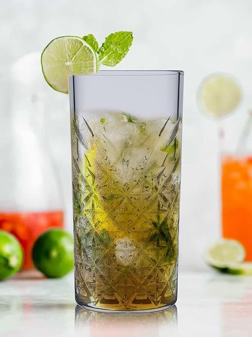 VISMII Water Glasses Long Glass Diamond Crystal Touch Designer Drinking Water Beer Soda Fresh Juice Cocktail Glass Tumbler Glass 350 Ml Pack of 6 Transparent - Image 5
