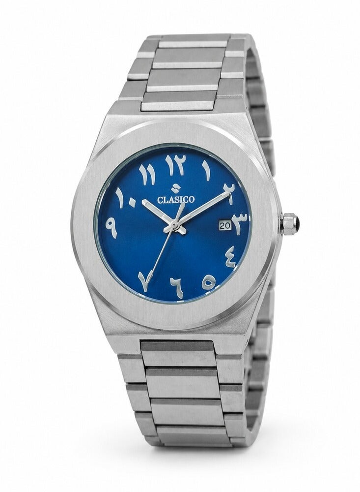 Clasico ⏱️ Men’s Stainless Steel Analog Watch – Quartz Movement | Tough Built | Premium Silver Finish | Blue Dial - Image 1