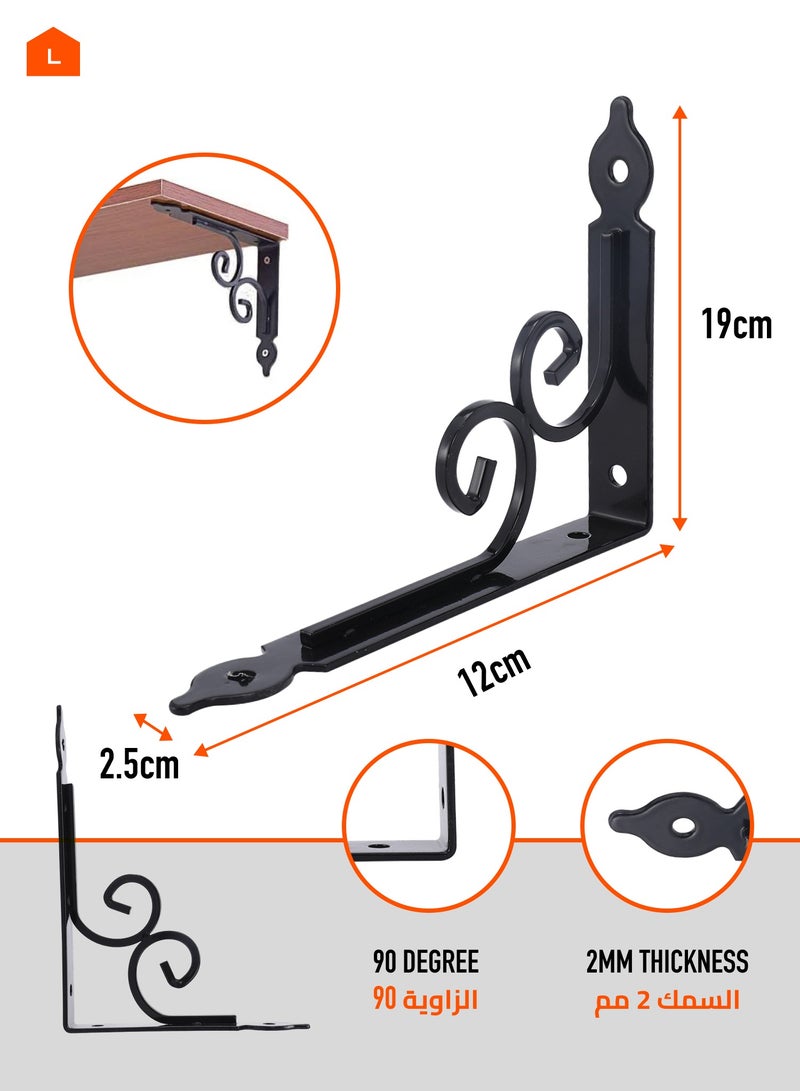 LAWAZIM Shelf Bracket Black - 4 Pieces, Large with 44-Piece Drywall screws & Plastic Anchor Kit| L Shelf Support Angle Mounting Brackets Shelving Hardware, Home Decor, Kitchen, Garage, Office, Closet.  - Image 2
