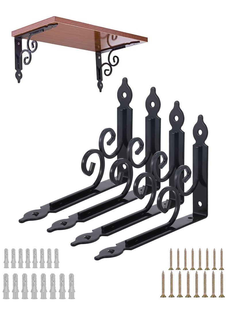 LAWAZIM Shelf Bracket Black - 4 Pieces, Large with 44-Piece Drywall screws & Plastic Anchor Kit| L Shelf Support Angle Mounting Brackets Shelving Hardware, Home Decor, Kitchen, Garage, Office, Closet.  - Image 1