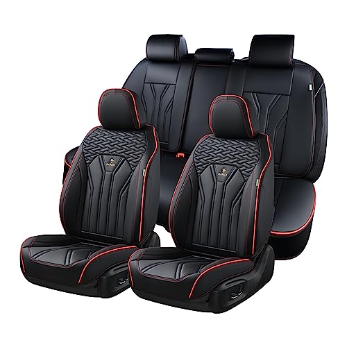 FLORICH Leather Seat Covers, Seat Covers Full Set, Car Seat Protectors 5 Seats, Automotive Seat Covers Fit for Most Cars Trucks SUV-Black&Red Line - Image 1