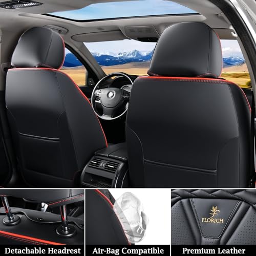 FLORICH Leather Seat Covers, Seat Covers Full Set, Car Seat Protectors 5 Seats, Automotive Seat Covers Fit for Most Cars Trucks SUV-Black&Red Line - Image 4