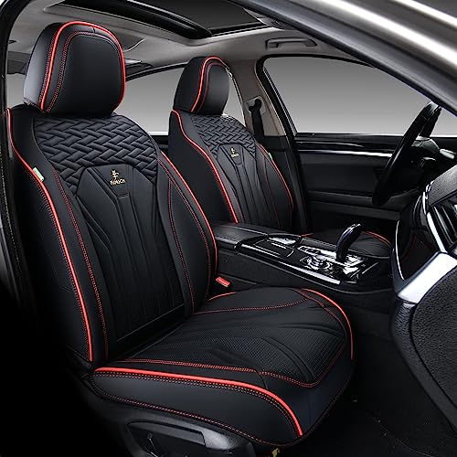 FLORICH Leather Seat Covers, Seat Covers Full Set, Car Seat Protectors 5 Seats, Automotive Seat Covers Fit for Most Cars Trucks SUV-Black&Red Line - Image 2