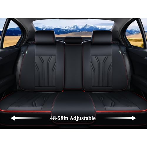 FLORICH Leather Seat Covers, Seat Covers Full Set, Car Seat Protectors 5 Seats, Automotive Seat Covers Fit for Most Cars Trucks SUV-Black&Red Line - Image 5