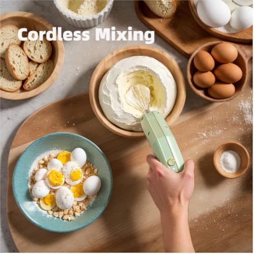 Chidoyii Cordless Hand Mixer, Foldable Design Handheld Electric Whisk with 3 Speed Modes, Hand Held Egg Beater with 2 Detachable Stir Whisks (Green) - Image 2