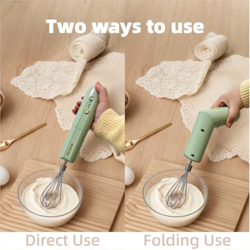 Chidoyii Cordless Hand Mixer, Foldable Design Handheld Electric Whisk with 3 Speed Modes, Hand Held Egg Beater with 2 Detachable Stir Whisks (Green) - Image 3