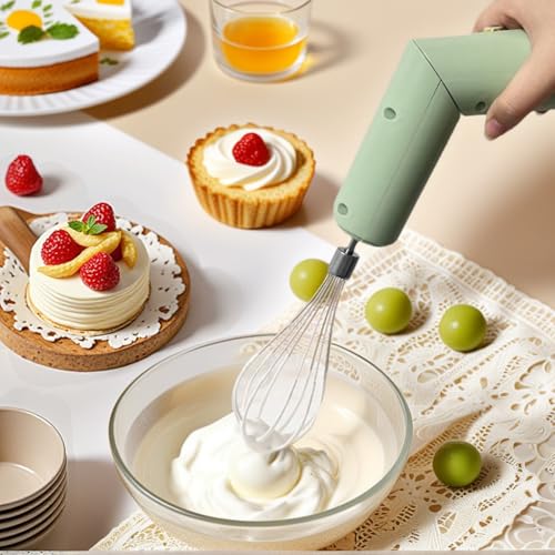 Chidoyii Cordless Hand Mixer, Foldable Design Handheld Electric Whisk with 3 Speed Modes, Hand Held Egg Beater with 2 Detachable Stir Whisks (Green) - Image 5