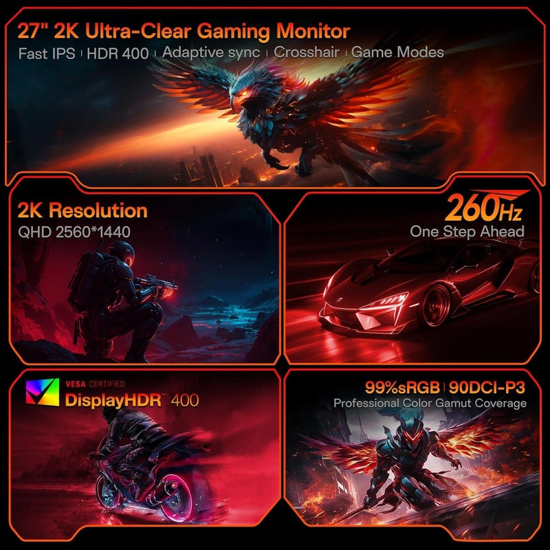 KOORUI 27-inch QHD 260Hz 1ms IPS Gaming Monitor, Flat PC Screen, HDR400, 99% sRGB, HDMI/DP, Black - Ideal for Competitive Gaming & Home Office - Image 2