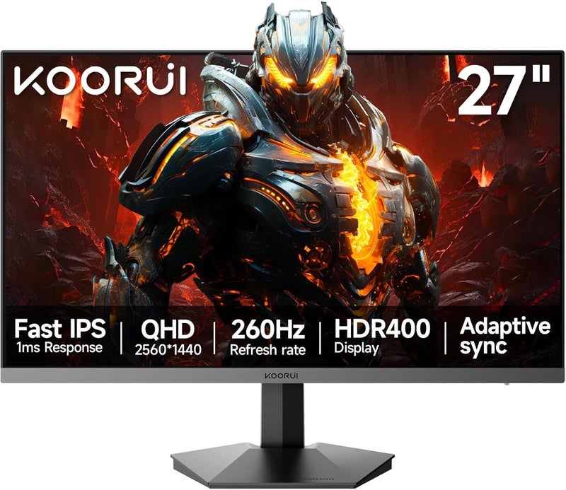 KOORUI 27-inch QHD 260Hz 1ms IPS Gaming Monitor, Flat PC Screen, HDR400, 99% sRGB, HDMI/DP, Black - Ideal for Competitive Gaming & Home Office - Image 1