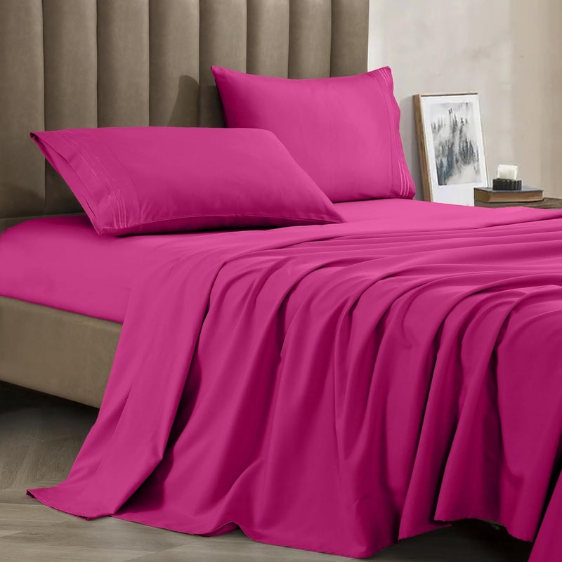 CELINE LINEN Premium 1800 Hotel Quality WrinkleResistant 4Piece Microfiber Sheet Set Luxury Ultra Soft and Breathable Bedding 16 Inch Deep Pocket 4PC Sheet Set Twin Pink