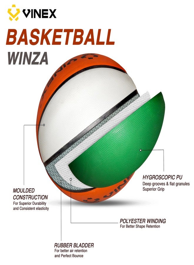 Vinex Winza Moulded Basketball - Size 6, 1 Pc, 600g | Rubber Outdoor & Indoor Ball with Deep Grooves for Superior Grip & Control | Nylon-Wound Bladder for Consistent Bounce - Image 3