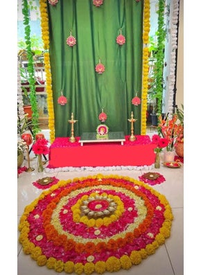 SP SELLPLUS Sellplus Backdrop Setup for Mehndi haldi Marrige Pooja ganpati Home Decoration Combo of Marigold Strings Set 10 