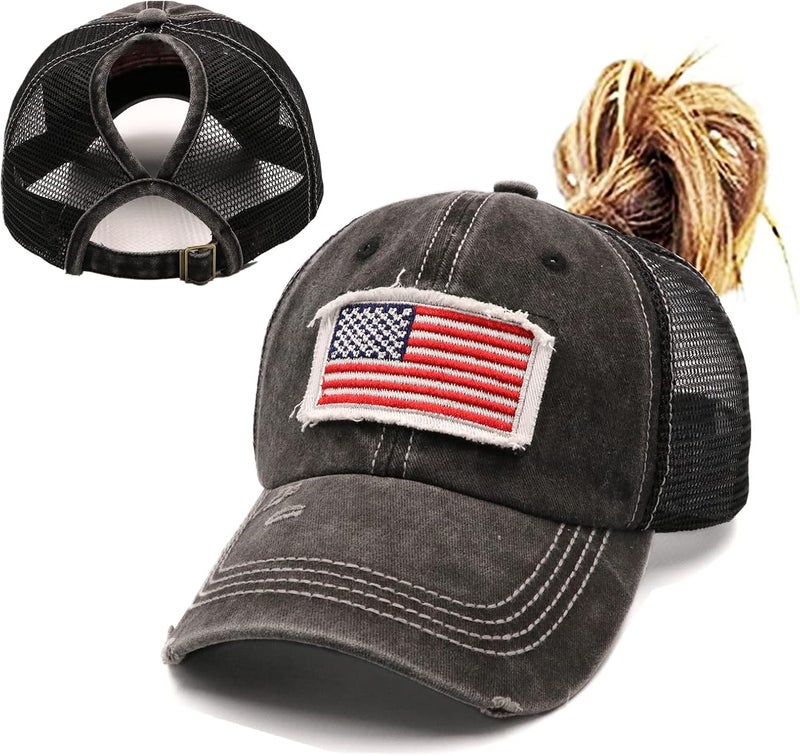 ProMindFun Womens Pony Hat High Ponytail Baseball Cap Girls Messy Bun Caps Camouflage Trucker Bad Hair Day Adjustable Dad Hat - Image 1