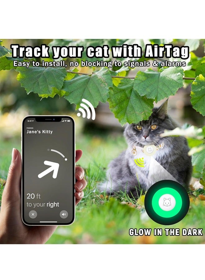 طوق للقطط مع تقنية Airtag، يتميز بنظام قابل للفصل وحامل من السيليكون لـ  وجرس وتشارم بشكل زهرة للقطط الإناث والذكور والكلاب الصغيرة باللون الأخضر. - Image 5