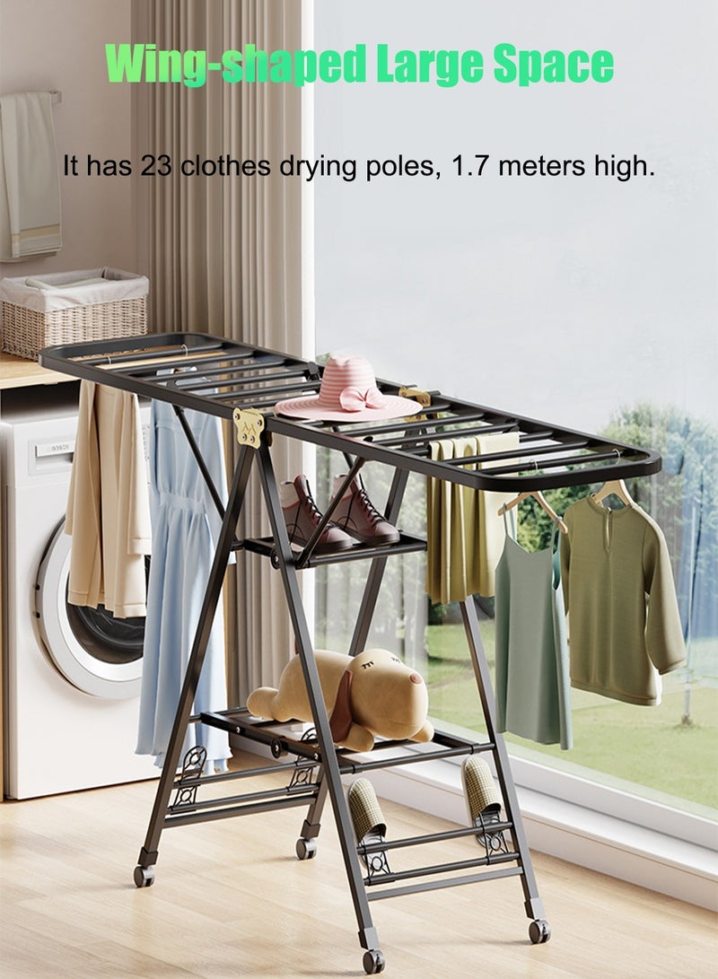 CUBEXELL Folding Clothes Drying Rack,Steel Floor Standing Wing-Type Design, Anti-Slip Feet with Hidden Wheels,170x160x47 cm - Image 2