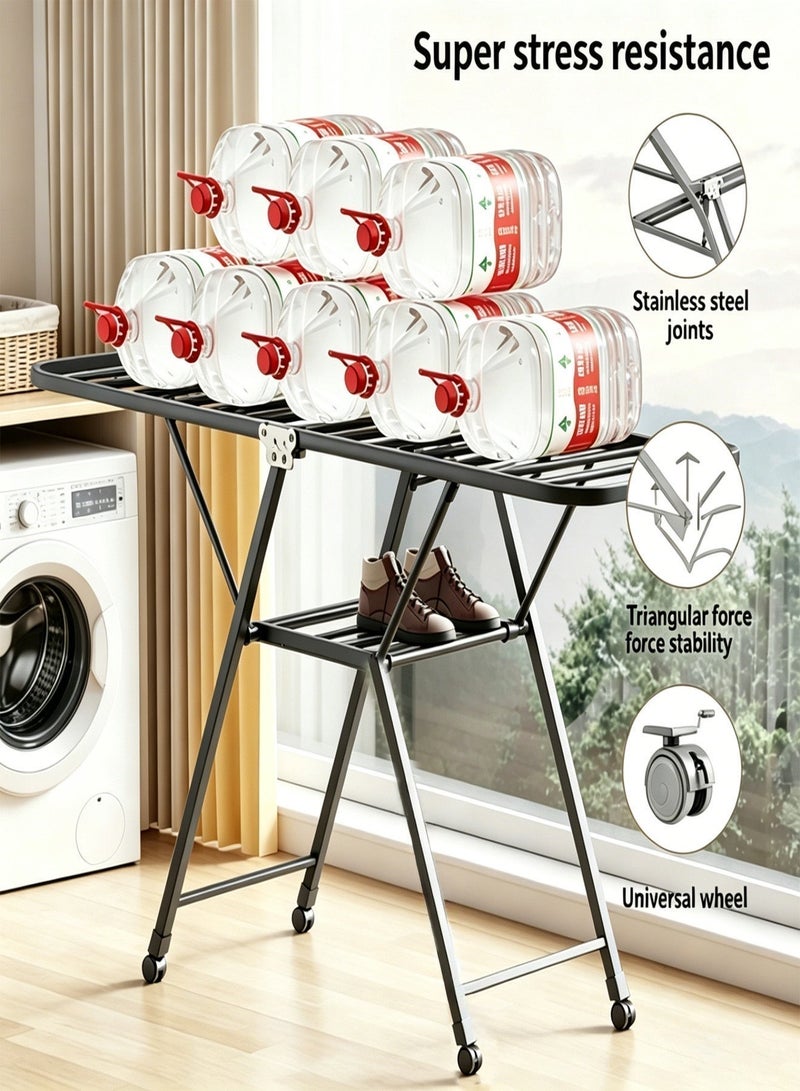 CUBEXELL 2-Shelves Galvanised Steel Laundry Rack, Folding Clothes Drying Rack Floor Standing Wing-Type Design, Anti-Slip Feet with Hidden Wheels,170x160x47 cm - Image 5