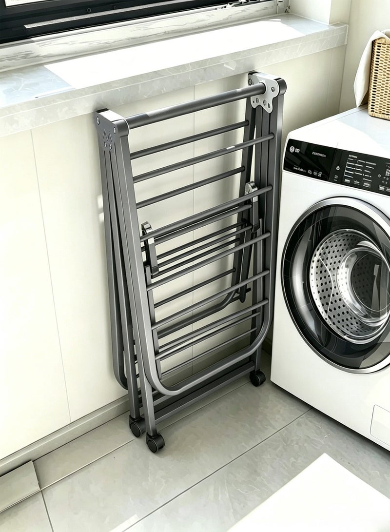 CUBEXELL 2-Shelves Galvanised Steel Laundry Rack, Folding Clothes Drying Rack Floor Standing Wing-Type Design, Anti-Slip Feet with Hidden Wheels,170x160x47 cm - Image 4