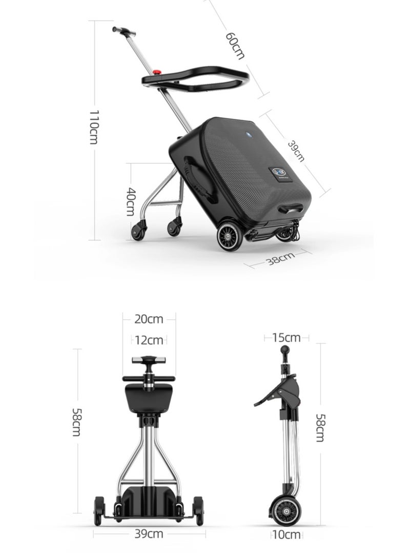 3-في-1 للأطفال حقائب الأطفال عربة حالة حقيبة السفر للأطفال يحملون على حقائب الصلبة المتداولة حقيبة مع تصميم مقعد الطفل وعجلات الدوار ، حقائب السفر القابلة للفصل عربة (أسود 20 بوصة) - Image 2