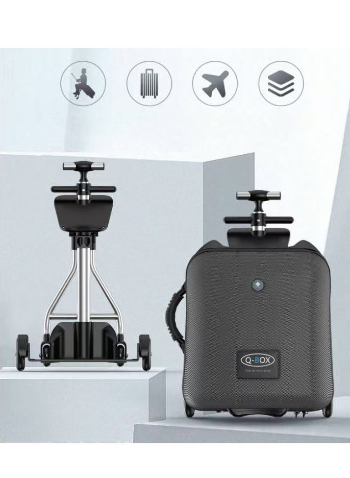 3-في-1 للأطفال حقائب الأطفال عربة حالة حقيبة السفر للأطفال يحملون على حقائب الصلبة المتداولة حقيبة مع تصميم مقعد الطفل وعجلات الدوار ، حقائب السفر القابلة للفصل عربة (أسود 20 بوصة) - Image 3