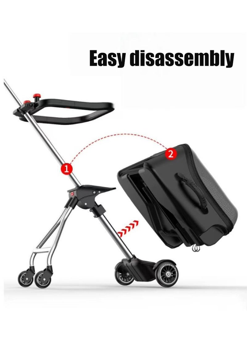 3-في-1 للأطفال حقائب الأطفال عربة حالة حقيبة السفر للأطفال يحملون على حقائب الصلبة المتداولة حقيبة مع تصميم مقعد الطفل وعجلات الدوار ، حقائب السفر القابلة للفصل عربة (أسود 20 بوصة) - Image 4