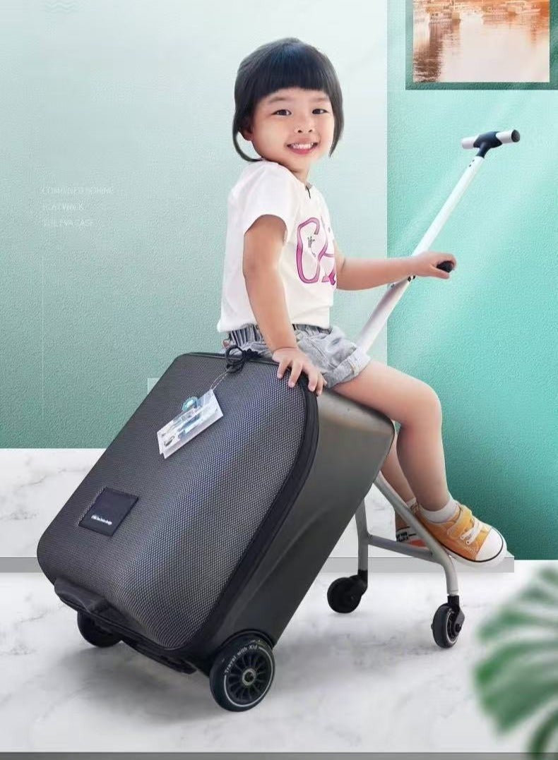 3-في-1 للأطفال حقائب الأطفال عربة حالة حقيبة السفر للأطفال يحملون على حقائب الصلبة المتداولة حقيبة مع تصميم مقعد الطفل وعجلات الدوار ، حقائب السفر القابلة للفصل عربة (أسود 20 بوصة) - Image 5