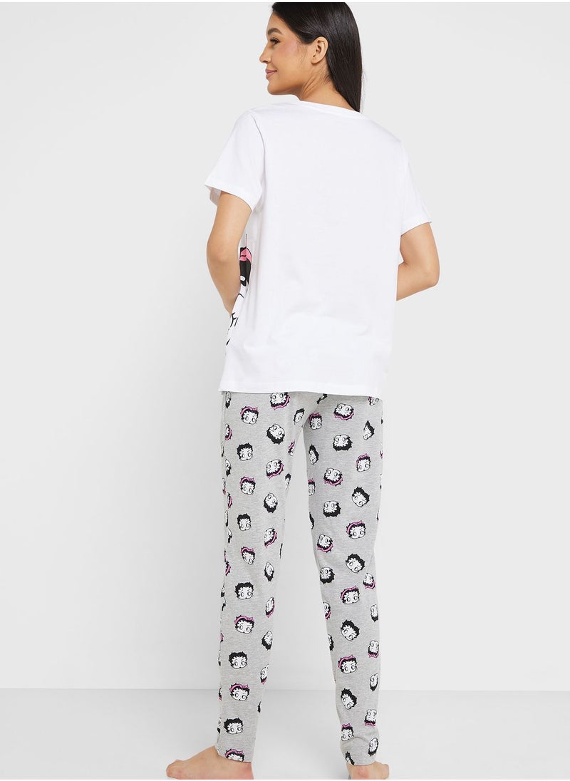 BETTY BOOP - Crew Neck Graphic T-Shirt & Pyjama Set - Image 1