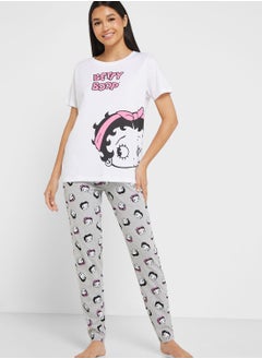 Crew Neck Graphic T-Shirt & Pyjama Set