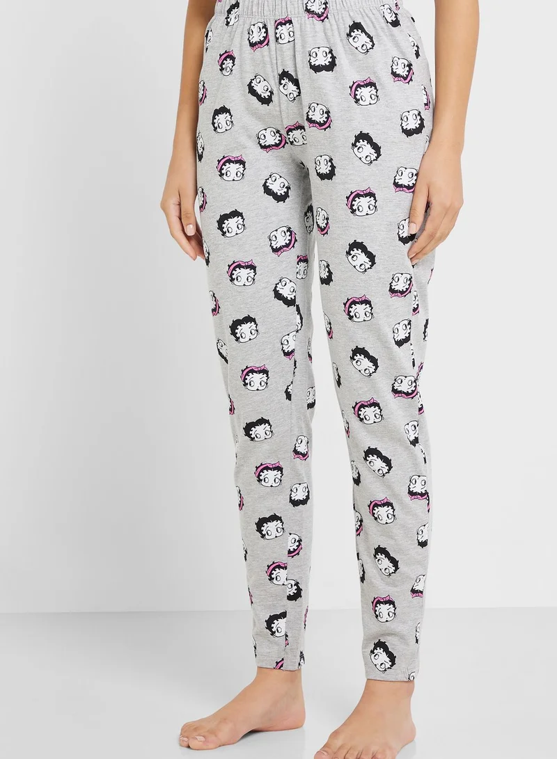 BETTY BOOP Crew Neck Graphic T-Shirt & Pyjama Set