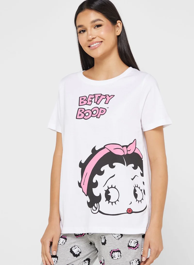 BETTY BOOP Crew Neck Graphic T-Shirt & Pyjama Set