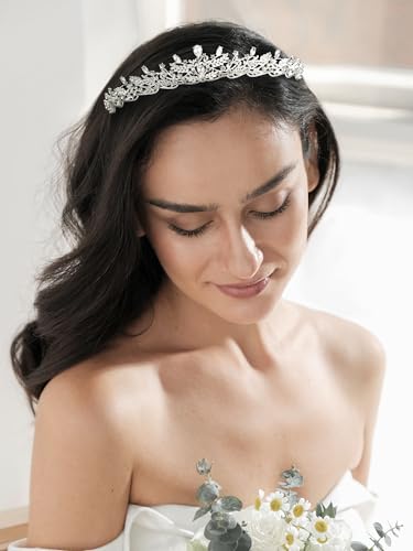 SWEETV Silver Tiara Crown for Women,Princess Tiaras for Girls,Crystal Retro Hair Accessories for Wedding Birthday Prom Pageant Quinceanera - Image 3