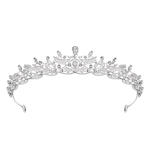 SWEETV Silver Tiara Crown for Women,Princess Tiaras for Girls,Crystal Retro Hair Accessories for Wedding Birthday Prom Pageant Quinceanera - Image 1