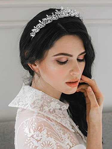 SWEETV Silver Tiara Crown for Women,Princess Tiaras for Girls,Crystal Retro Hair Accessories for Wedding Birthday Prom Pageant Quinceanera - Image 4