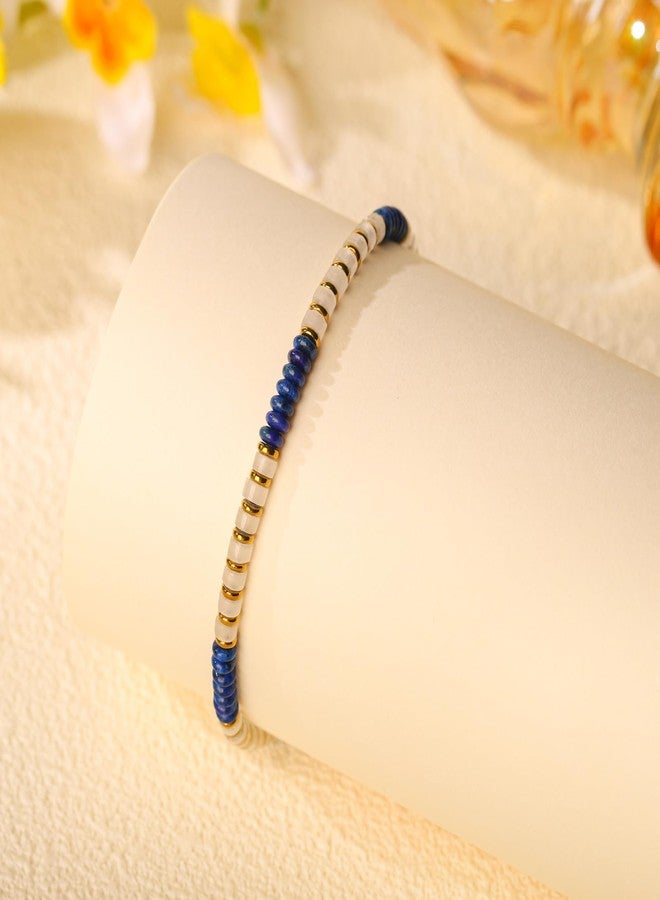 XIJIN Natural Stone Beaded Anklets for Women Handmade Beach Boho Turquoise Beads Ankle Bracelet Jewelry Gift for Her, 7.9 inch, Metal, no gemstone - Image 5