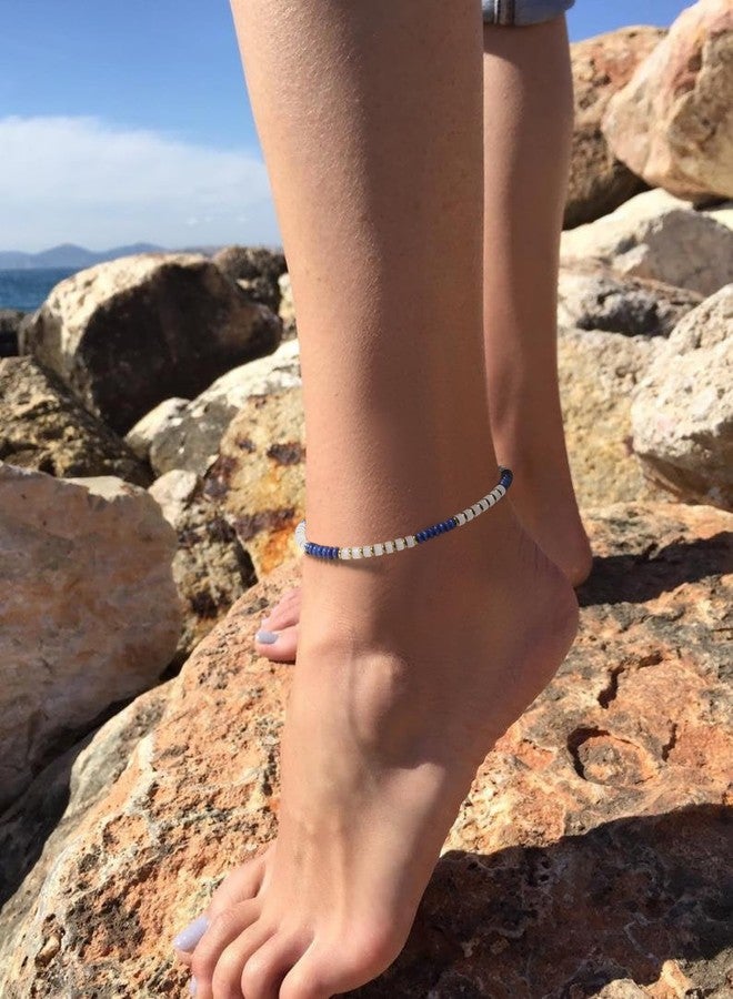 XIJIN Natural Stone Beaded Anklets for Women Handmade Beach Boho Turquoise Beads Ankle Bracelet Jewelry Gift for Her, 7.9 inch, Metal, no gemstone - Image 3