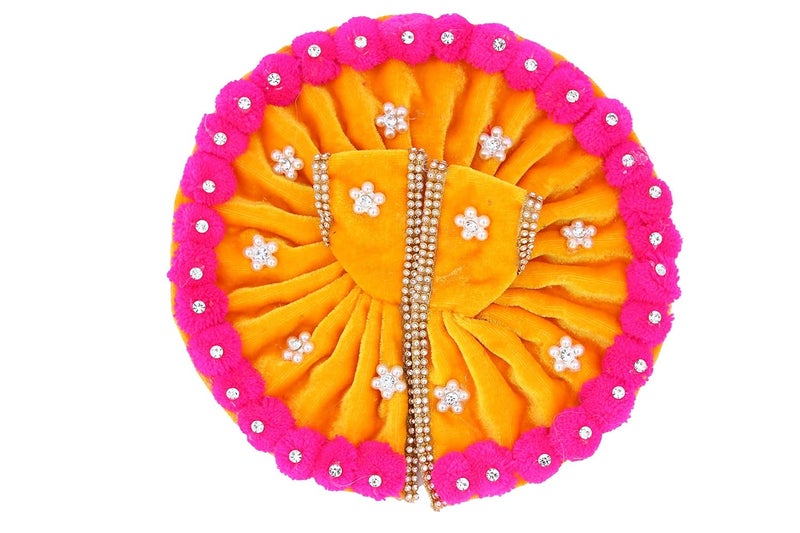 Geetanjali Fabric Laddu Gopal Dress with Pom Pom Yellow - Image 1