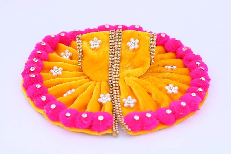 Geetanjali Fabric Laddu Gopal Dress with Pom Pom Yellow - Image 2