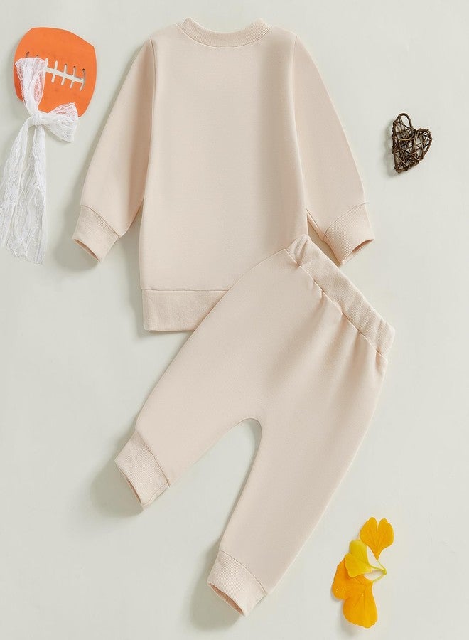 Karuedoo Toddler Baby Girl Football Clothes Football Bow Embroidery Long Sleeve Sweatshirt Top Pants Set 2Pcs Fall Outfits (Apricot, 0-6 Months) - Image 3