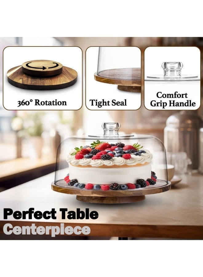 Bukela 10" Rotating Cake Stand with Acrylic Dome Lid - 360 Degree Acacia Wood Spinning Cake Turntable for Decorating and Serving, Durable Shatterproof Cover, Elegant Display Platter - Image 4