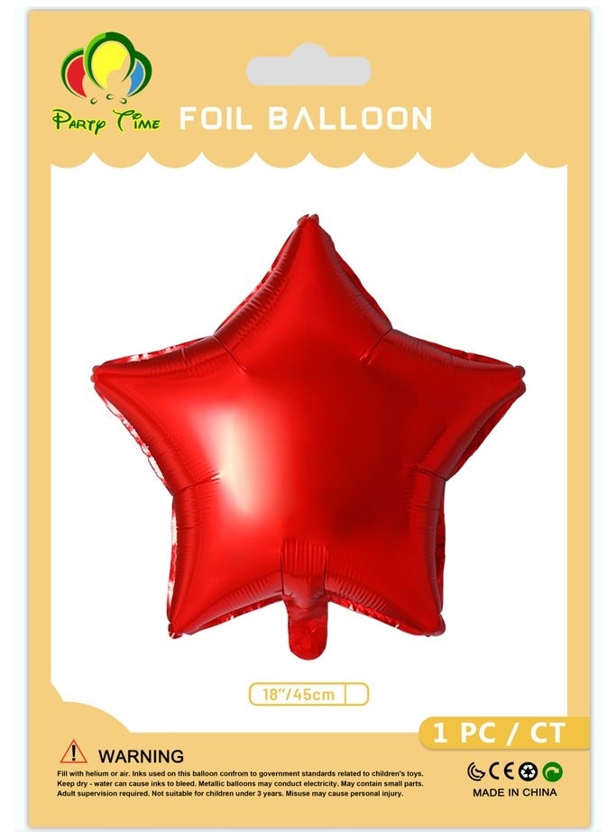 Party Time 1 Piece Star Shape Foil Balloon 18 Inch Shiny Red Color Party Decoration Supply