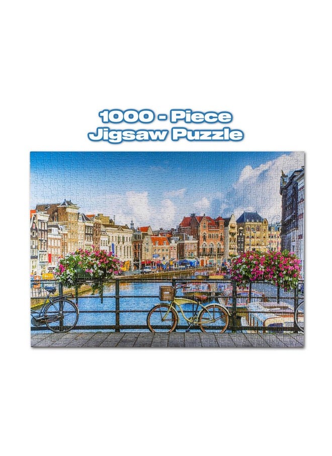 Toynk - Afternoon In Amsterdam City 1000 Piece Jigsaw Puzzle World Travel Puzzles For Adults And Kids ; Interactive Brain Teaser Educational Toys & Games Quarantine Gifts ; 28 X 20 Inches - Image 1