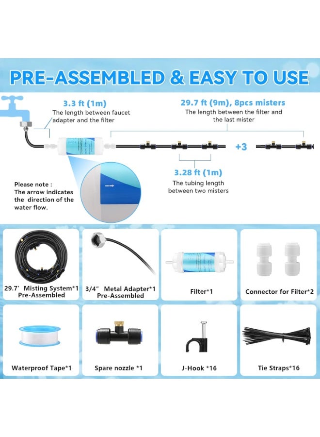 عام Misters for Outside Patio مع مرشح المياه ، فناء الفناء للتبريد في الهواء الطلق ، 60 قدم (18M) خط الضباب 8 محول المعادن النحاس (3/4 ") ، والاستحواذ لصالح Gazebo Gazebo Gazbo Gazebo - Image 4