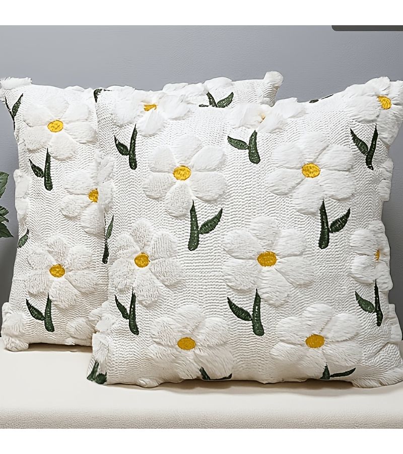 Set Of 2 Exquisite 3D Floral Design Thickened Pillow Covers For Sofa Bedroom Decor - Image 5